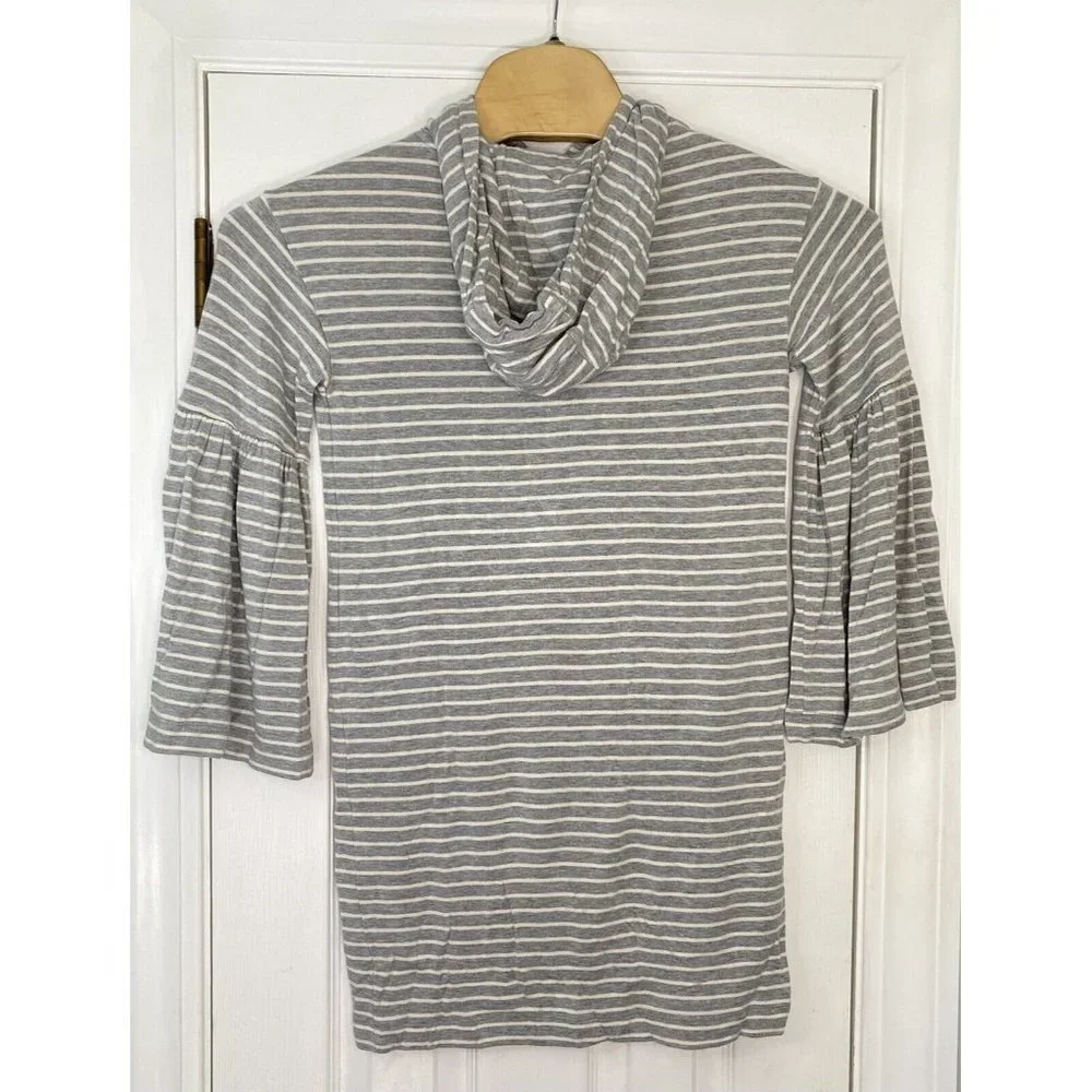 Lou & Grey Women’s Hooded Bell‎ Sleeve Dress Grey White Stripes Small - Picture 6 of 7